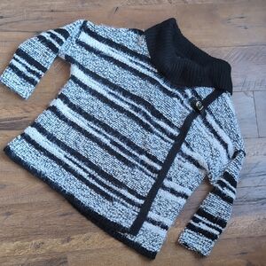 Calvin Klein Black and White Cowl Neck Poncho Sweater